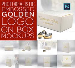 烫金效果的礼物盒模型：Embossed Golden Logo on Box Mockups